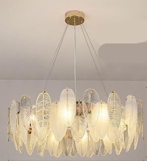 Modern Chandelier, Autumn Leaves Led Art Deco Glass Dimmable Hanging Lamps Designer Suspension Luminaire Lampen Pendant Light for Living Room(130cm Wave,Dimmable+D35x155)