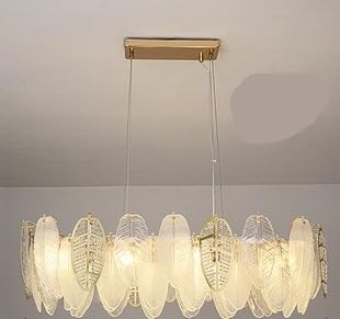 Modern Chandelier, Autumn Leaves Led Art Deco Glass Dimmable Hanging Lamps Designer Suspension Luminaire Lampen Pendant Light for Living Room(130cm Wave,Dimmable+D35x155)