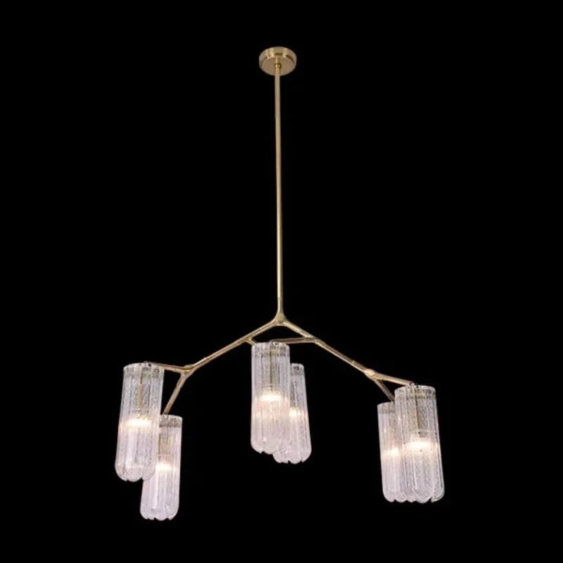 Modern Simple Glass Chandelier Fashion Light Luxury Copper Lamp Personality Bedroom Living Room Dining Villa Lighting(D72 X H50CM,Cold White)