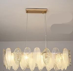 Modern Chandelier, Autumn Leaves Led Art Deco Glass Dimmable Hanging Lamps Designer Suspension Luminaire Lampen Pendant Light for Living Room(130cm Wave,Dimmable+D35x155)