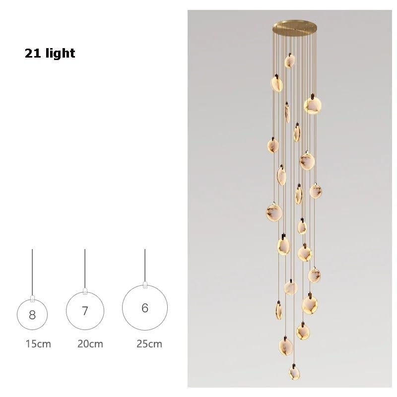 Attic Lobby Lighting Luxury Living Room Staircase Marble Pendant Lamp Home Decor Ceiling Chandelier Nordic LED(21 Light,Tricolor)