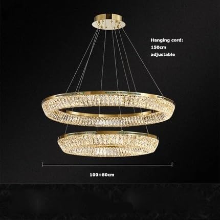 Chandelier, Art Deco Round Dimmable Silver Gold Crystal Lamparas De Techo Ceiling Lights. Light. Lamp for Foyer(100cm 2 Layer,Warm Light)