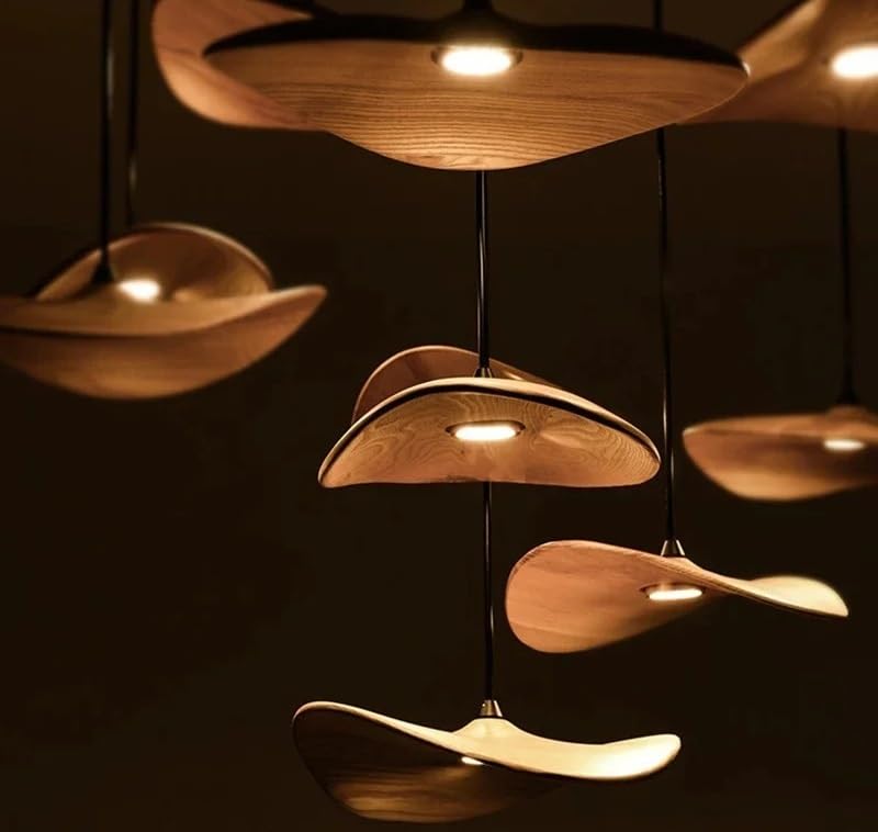 Antique Wooden Pendent Lamp Empty Leaf Chandelier for Restaurant Study Living Room Zen Tea Villa Staircase Decor Light(A Deep Color 16 Heads)