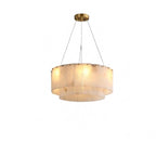 Round Drum Natural Alabaster Chandelier, Modern Marble Shade Pendant Light