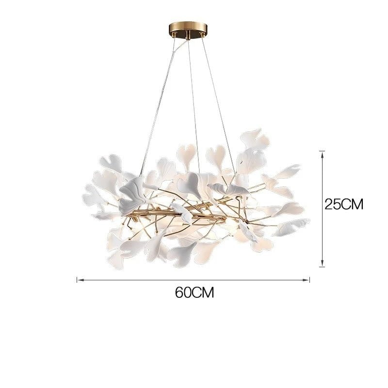 Ceiling Pendant Light, Round Ginkgo Leaf Chandelier Ring for Duplex Staircase Living Room Long Gold Hanging for High Ceiling Vila Hotel(Cold White,D80 100 120CM)