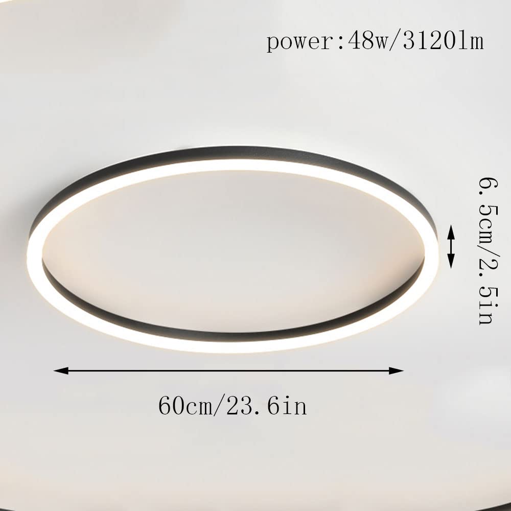 15.7" Dimmable LED Flush Mount Ceiling Light with Remote, Black Metal & Acrylic for Bedroom Living Room(White,23.6in)