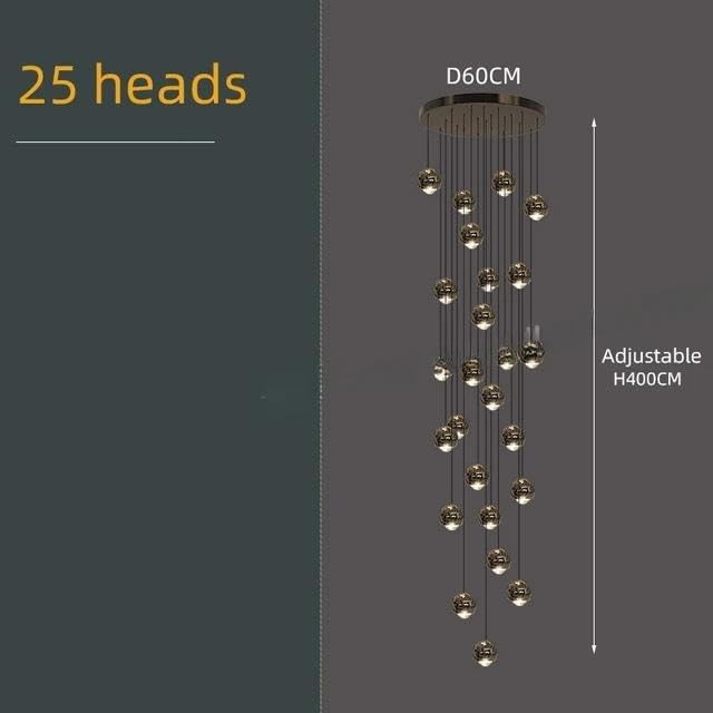 Nordic Minimalist Staircase Lighting Chandelier Living Room Suspended Ceiling Lamp Loft Circular Pendant Light(25 Heads,Warm Light)