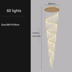 Stairs Dimmable Ceiling Chandelier Home Decor Modern LED Crystal Long Chandeliers Luxury Kitchen Villa Living Room Pendant Light(Tricolor,60 Lights)