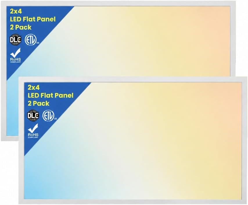 2x4 LED Flat Panel Light – LED Panel Flat Ceiling Light, Dimmable Flicker-Free 2x4 Ceiling Light for Drop Ceilings with Color & Wattage Selectable (Pack of 12)