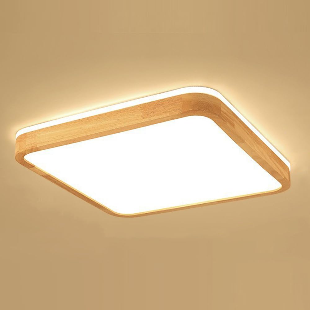 Wooden LED Ceiling Lamp, Restaurant Decoration Flat Ceiling Lighting, Smart Living Room Bedroom Ceiling Lamps, 3000-6000K Dimmable Close to Ceiling Light Fixtures, for Living Room, Hallway