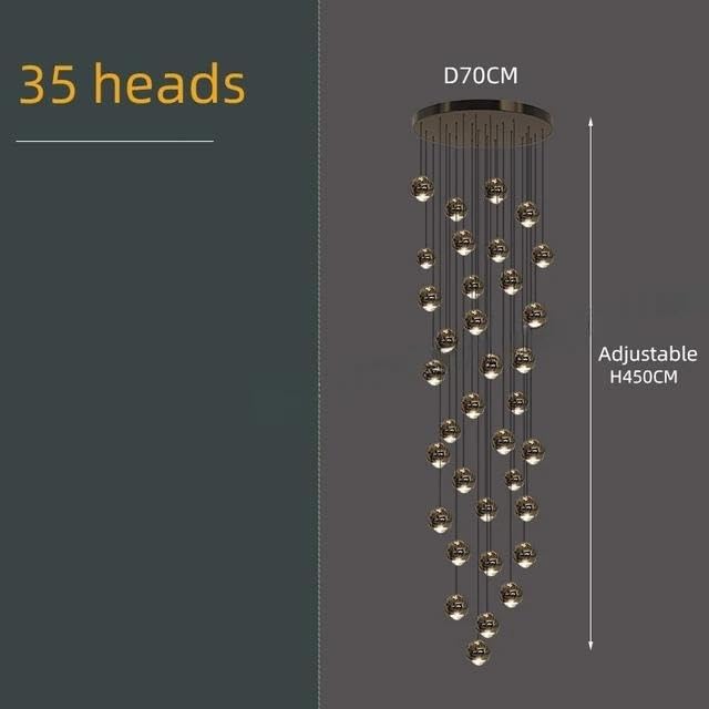 Nordic Minimalist Staircase Lighting Chandelier Living Room Suspended Ceiling Lamp Loft Circular Pendant Light(35 Heads,White Light)