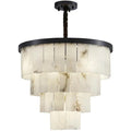Nordic Postmodern Minimalist Living Room Aisle Brass Marble Chandelier Retro Personality Bedroom Study Alabaster Pendant Light(48lights D110 H100cm)