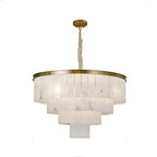 Natural Marble Ceiling Pendant Lights Copper Light Modern LED Home Appliance Stone Hanging Lamps Over Living Room Bedroom(Dimmable,Dia 80cm 4Tier)
