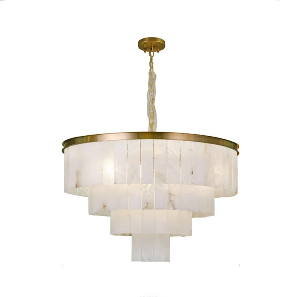 Natural Marble Ceiling Pendant Lights Copper Light Modern LED Home Appliance Stone Hanging Lamps Over Living Room Bedroom(Dimmable,Dia 80cm 4Tier)
