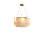 Round Drum Natural Alabaster Chandelier, Modern Marble Shade Pendant Light