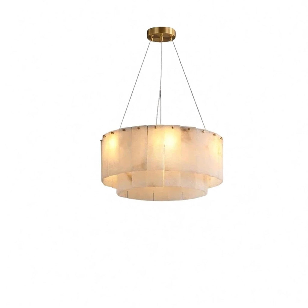 Round Drum Natural Alabaster Chandelier, Modern Marble Shade Pendant Light