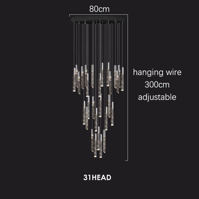 Modern LED Chandelier Lights Crystal Chrome Duplex Stair Loft Pendant Lamp Living Room Hotel Ceiling Hanging Light Luxury(31 Heads,Warm White)
