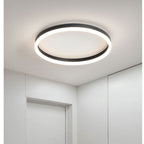 15.7" Dimmable LED Flush Mount Ceiling Light with Remote, Black Metal & Acrylic for Bedroom Living Room(White,15.7in)