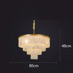 Natural Marble Ceiling Pendant Lights Copper Light Modern LED Home Appliance Stone Hanging Lamps Over Living Room Bedroom(Dimmable,Dia 80cm 4Tier)