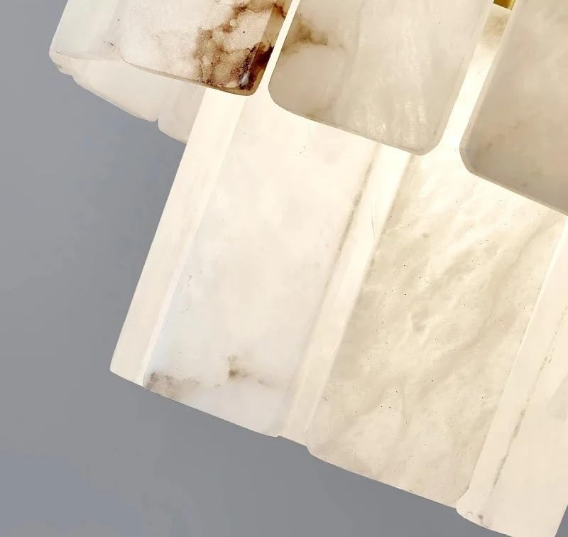 Nordic Postmodern Minimalist Living Room Aisle Brass Marble Chandelier Retro Personality Bedroom Study Alabaster Pendant Light(48lights D110 H100cm)