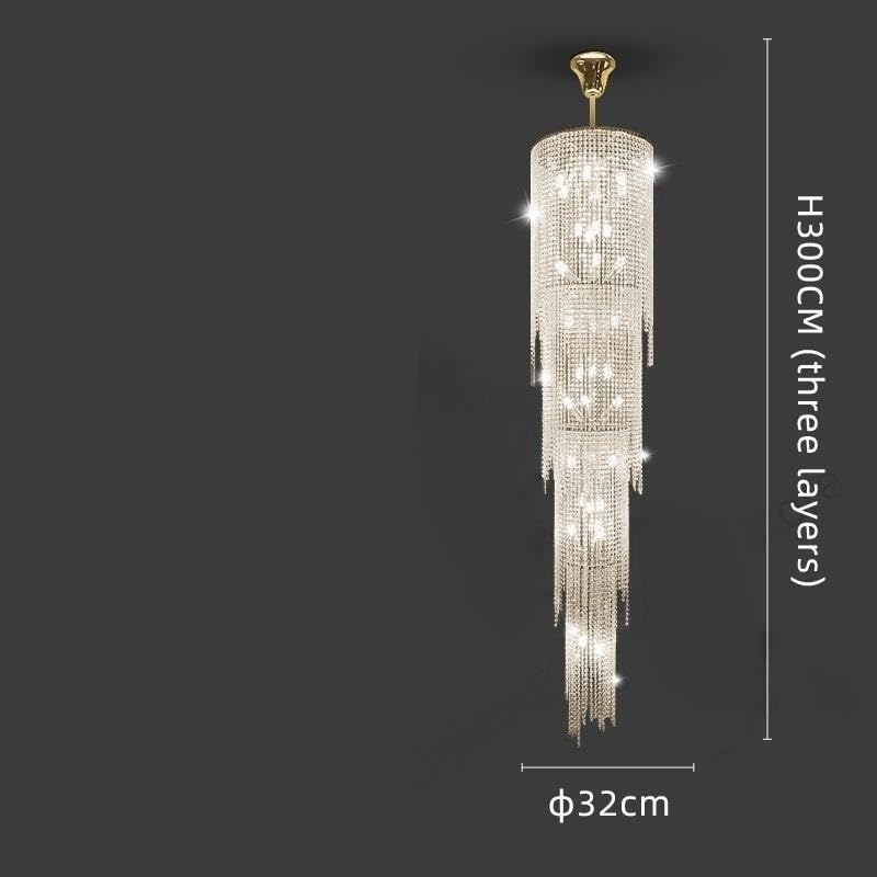 Ceiling Pendant Light, Indoor Hanging Pendant Lighting High Villa Ceiling Staircase Crystal Chandelier Living Room Tv Cabinet Hang Lamp Led(D32cm H300cm,3 Color Light)