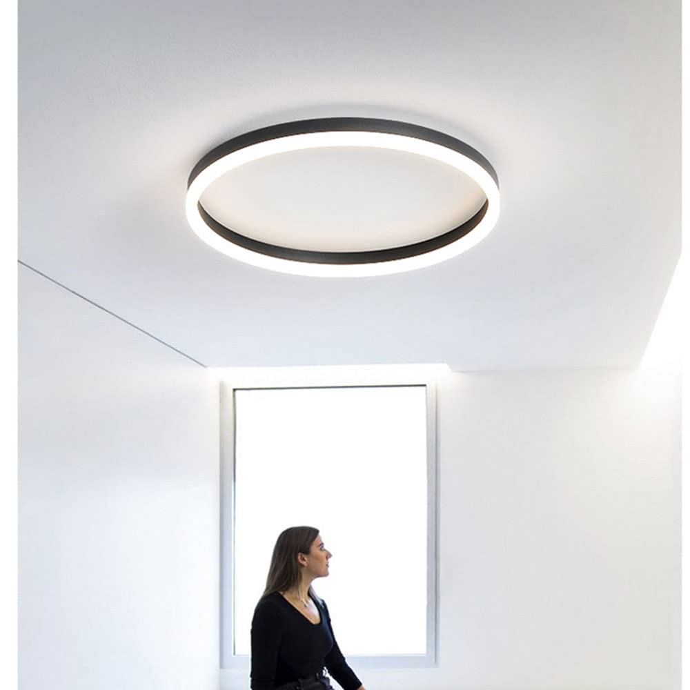 15.7" Dimmable LED Flush Mount Ceiling Light with Remote, Black Metal & Acrylic for Bedroom Living Room(White,15.7in)
