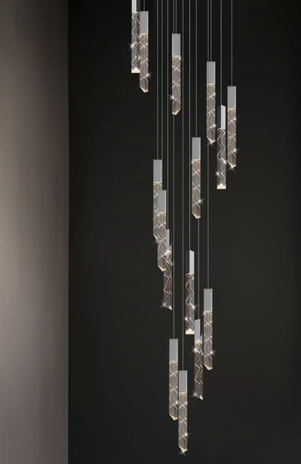 Modern LED Chandelier Lights Crystal Chrome Duplex Stair Loft Pendant Lamp Living Room Hotel Ceiling Hanging Light Luxury(31 Heads,Cold White)