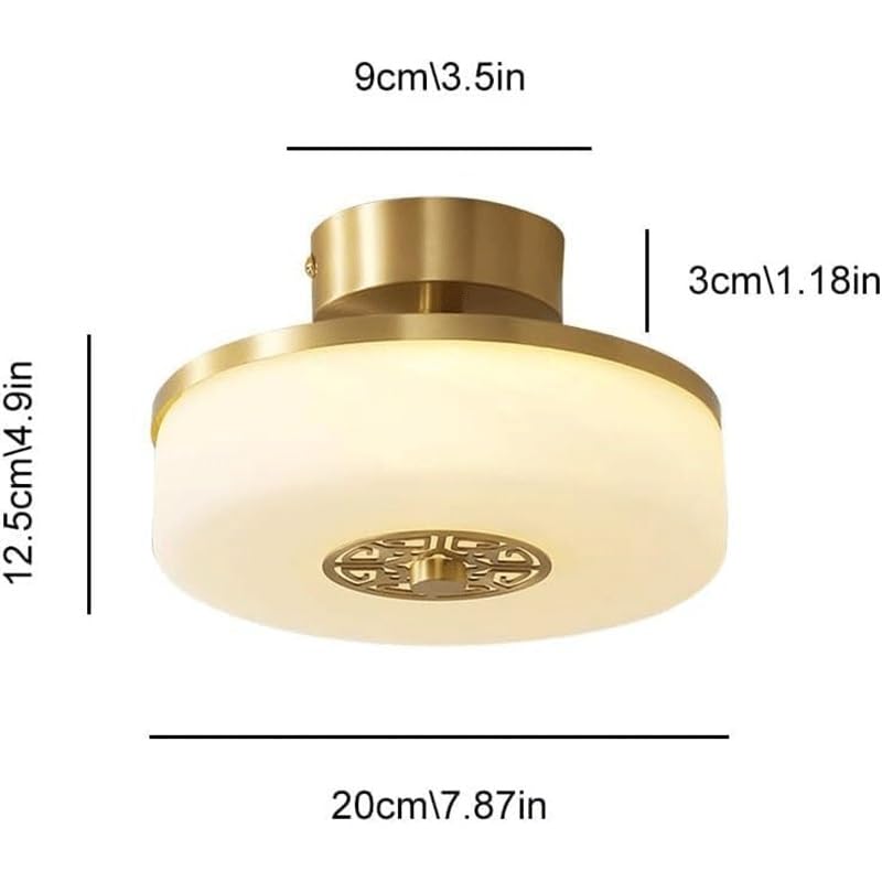 All Copper Glass Semi-recessed Ceiling Light Italian Interior Decoration Simple Lamps LED Three-Color Dimming Close to Lights for Kitchen Island Bedroom Living Room Coffee