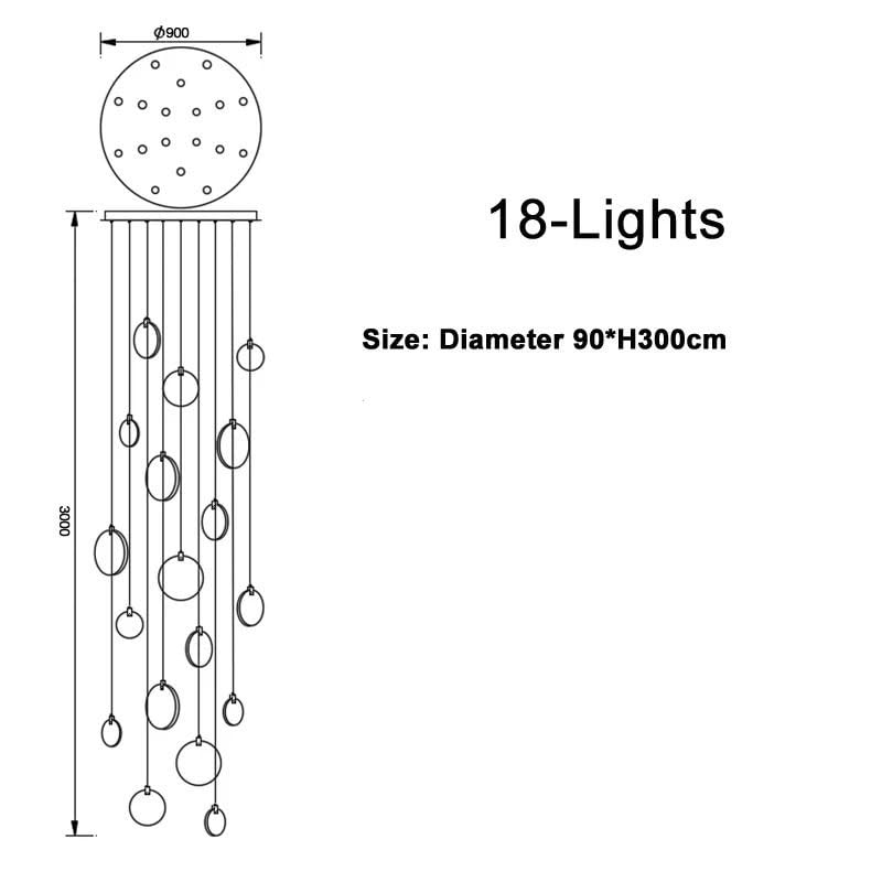 Attic Lobby Lighting Luxury Living Room Staircase Marble Pendant Lamp Home Decor Ceiling Chandelier Nordic LED(18 Light,Cool White)