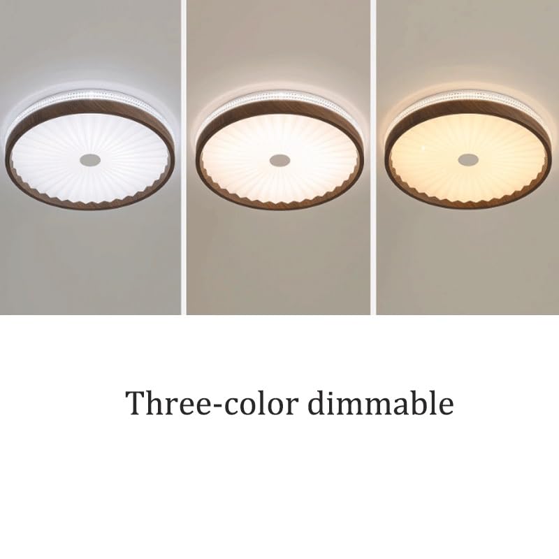 Wrought Iron Round Living Room Acrylic Ceiling Lamps American Retro Bedroom Pleated Light LED Three-Color Dimmable Close to Lights for Study Restaurant Office