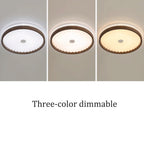 Wrought Iron Round Living Room Acrylic Ceiling Lamps American Retro Bedroom Pleated Light LED Three-Color Dimmable Close to Lights for Study Restaurant Office