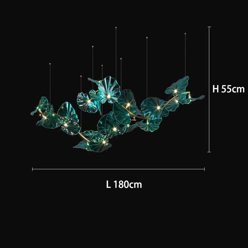 Chandelier Designed with Green Glass Leaves Art Pendant Lights for Island Hotel Restaurant Chandeliers Led Hanging Ceiling Lamp(Cold White,B 150CM)