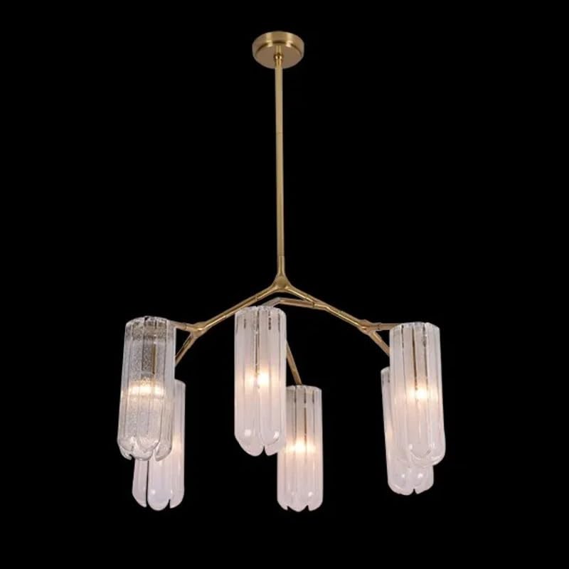 Modern Simple Glass Chandelier Fashion Light Luxury Copper Lamp Personality Bedroom Living Room Dining Villa Lighting(D72 X H50CM,Warm White)