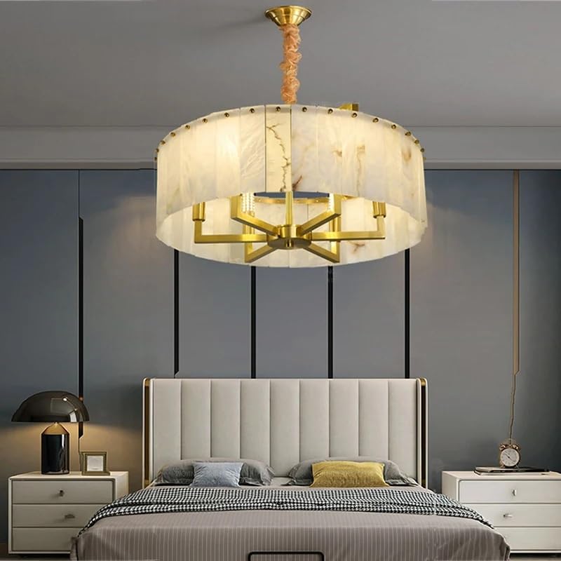 Natural Marble Ceiling Pendant Lights Copper Light Modern LED Home Appliance Stone Hanging Lamps Over Living Room Bedroom(Dimmable,Dia 80cm 4Tier)