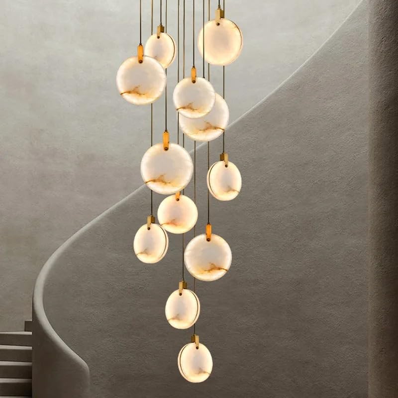 Attic Lobby Lighting Luxury Living Room Staircase Marble Pendant Lamp Home Decor Ceiling Chandelier Nordic LED(15 Light,Neutral Light)