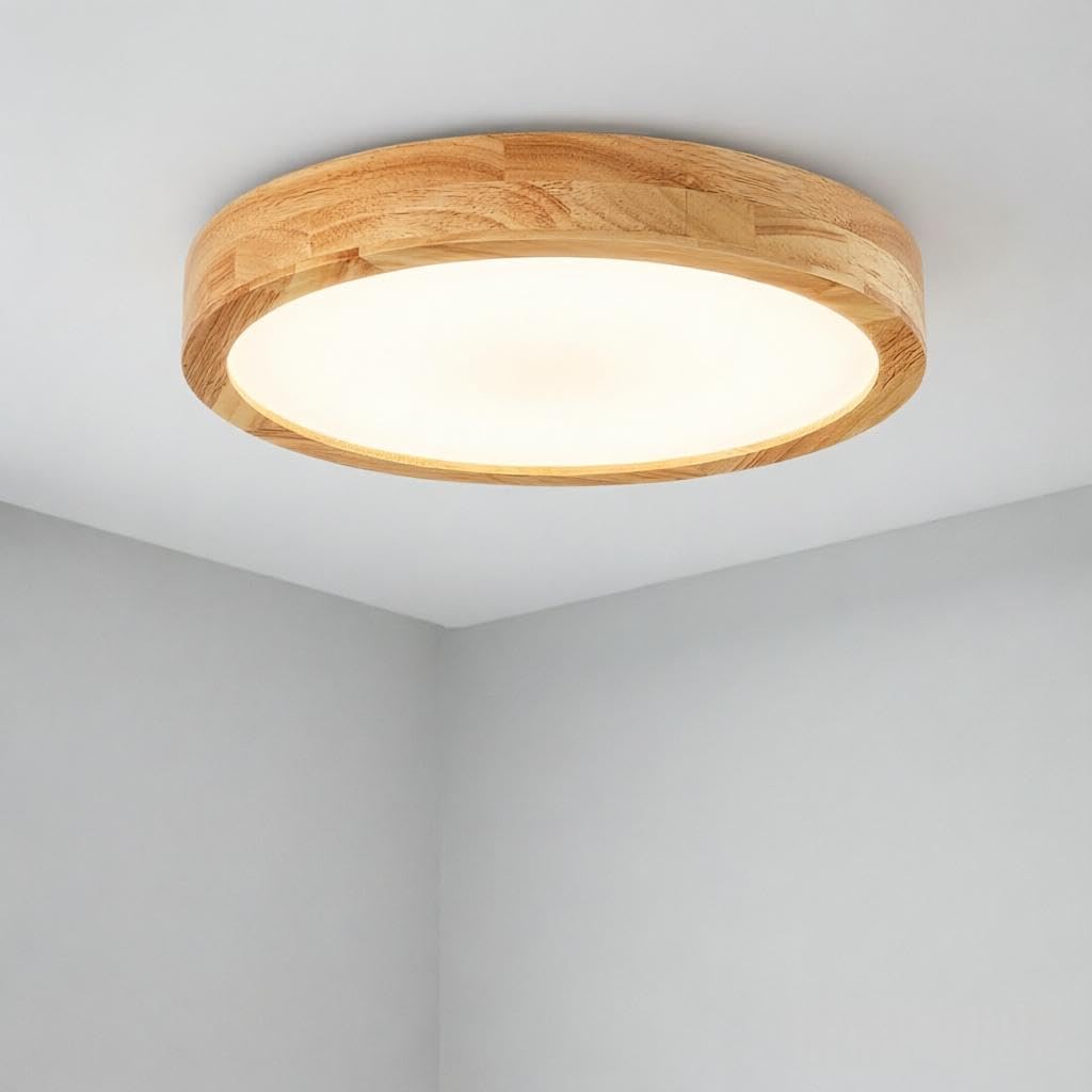32 Inch Natural Wood Finish,Wood Flush Mount Ceiling Light