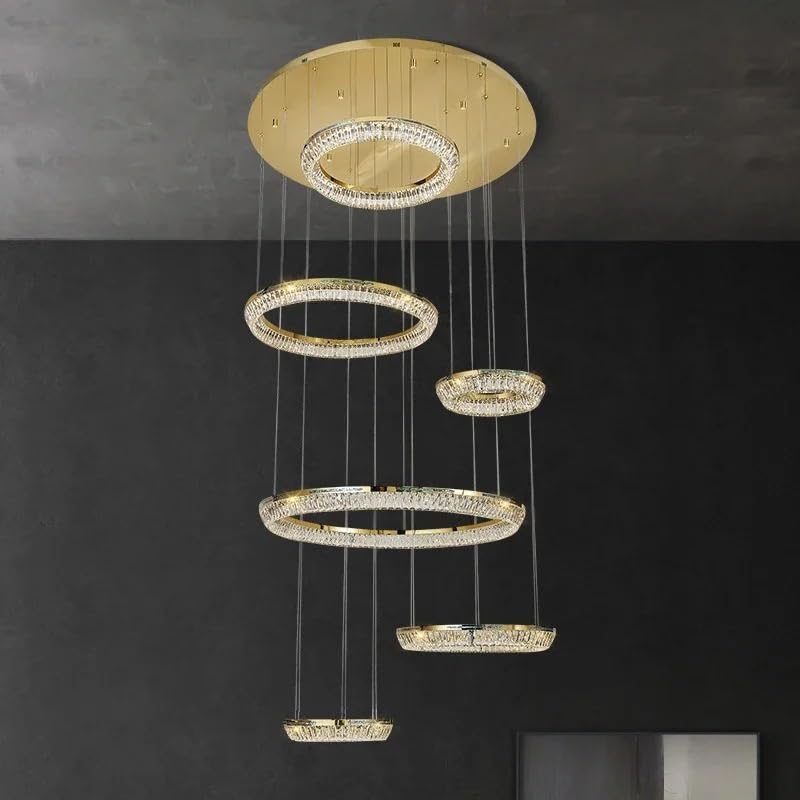 Chandelier, Art Deco Round Dimmable Silver Gold Crystal Lamparas De Techo Ceiling Lights. Light. Lamp for Foyer(100cm 2 Layer,Warm Light)