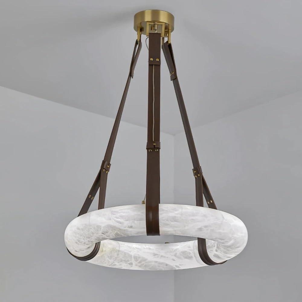 Luxury Natural Marble Leather Chandelier High-end Villa Lobby Pendant Lamp Living Dining Room Bedroom Hotel Home Decor(3 Color,B-D50cm)