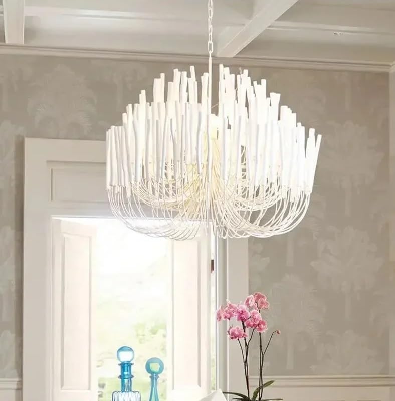 Pendant Lights, Modern Chandelier Log Branch LED Pendant Lamps for Living Room Dining Table Loft Stair Duplex Villa Lustre Suspension Luminaire(White,3 Color_DIA80CM)