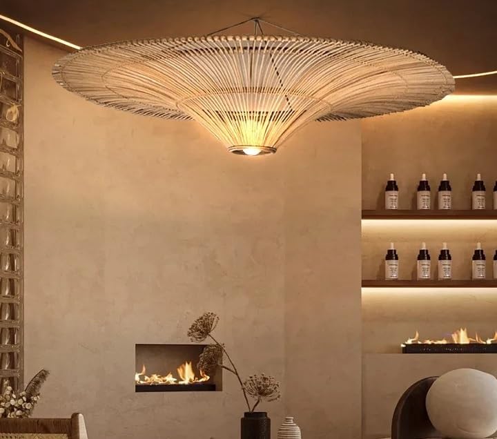 Pendant Lamp Living Room Ceiling Hanging Bedroom Restaurant Rattan Chandelier(D150CM,Warm Light)