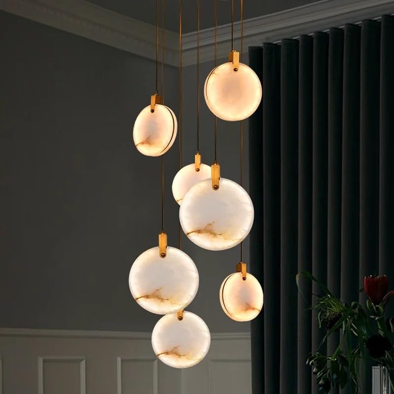 Modern Long Pendant Lights Luxury Staircase Marble Crystal Hanging Lamp Living Room Decoration Stone Led Villa Lighting Fixture(Warm White,Dia70cm-15 Lights)