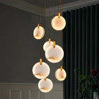 Modern Long Pendant Lights Luxury Staircase Marble Crystal Hanging Lamp Living Room Decoration Stone Led Villa Lighting Fixture(Warm White,Dia70cm-15 Lights)