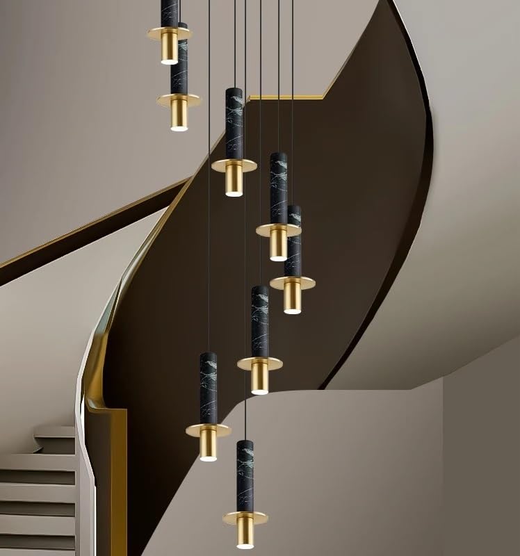 Modern Marble Chandelier Duplex Villa Stair Long Hanging Lamp Luxury Design Living Room Suspension Pendant Lights(21 Heads,Warm White)