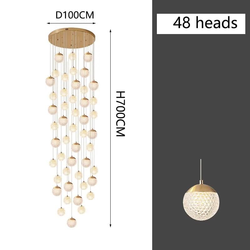 Chandelier, Spiral Staircase Long Chandelier Led Light Luxury Attic Living Room Kitchen Home Decoration Bedroom Ceiling(48 Heads,Tricolor Light)