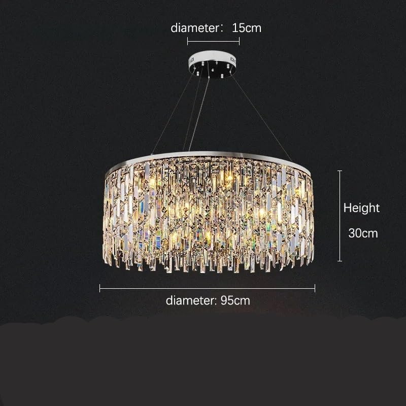 Modern Luxury Crystal Chandelier Living Room Dining Rectangle Kitchen Pendant Lamp Bedroom Round LED Lighting(Cold White,Dia95cm)