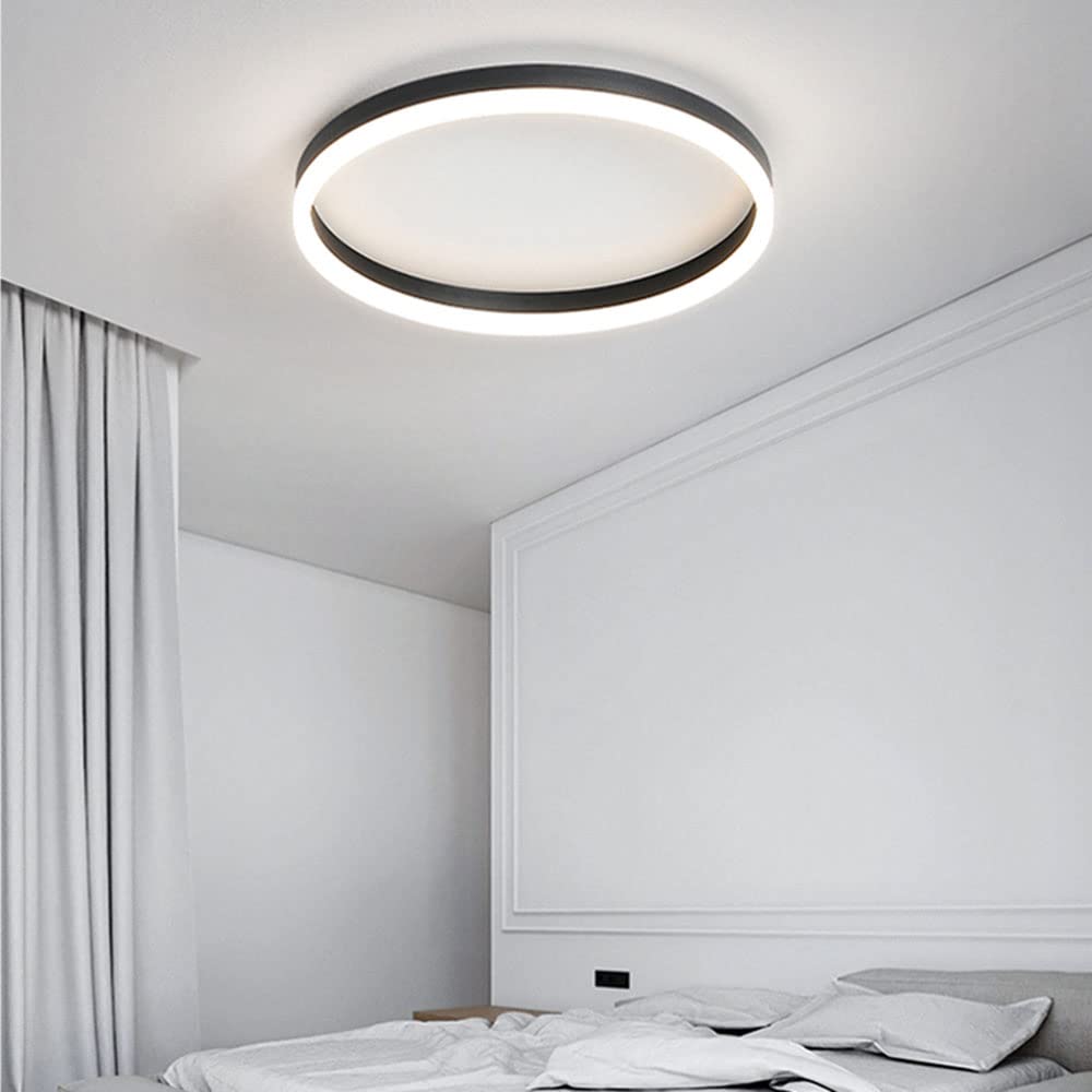15.7" Dimmable LED Flush Mount Ceiling Light with Remote, Black Metal & Acrylic for Bedroom Living Room(White,23.6in)
