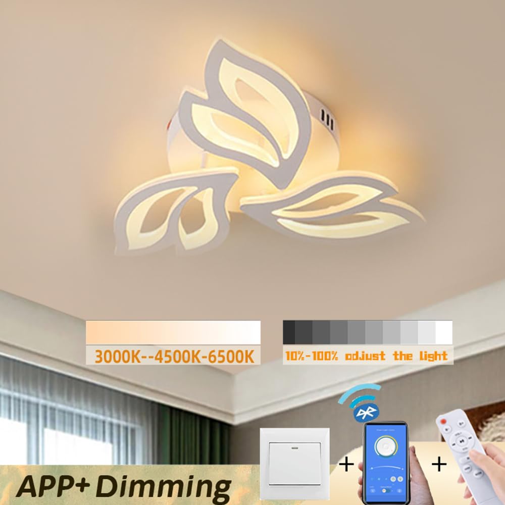 15‑Light Dimmable White Flower‑Shaped Acrylic LED Ceiling Lamp with Remote(
