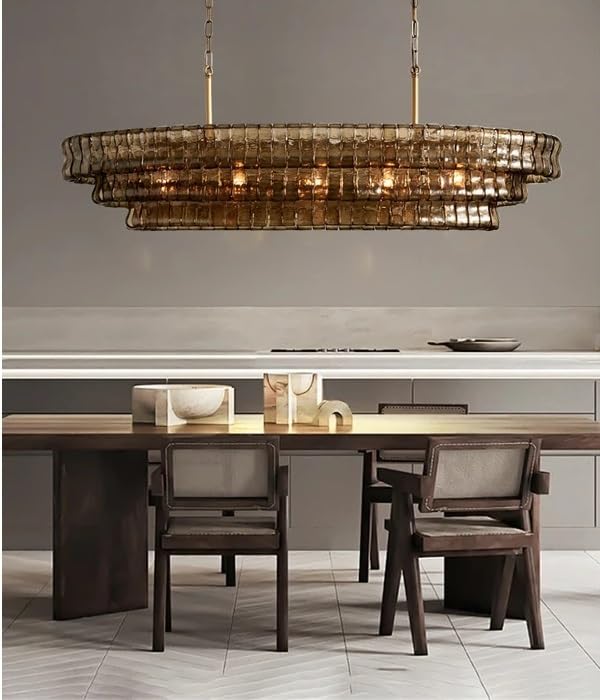 Chandelier, Classic Long Large Glass Chandelier Lighting Home Decoration Living Room Lustres(Dimmable,L140cm)