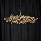 Pendant Lights, Ceiling Crystal Chandeliers Luxury Villa Designer Chandelier for Living Room Lamp Flower and Branch Art Tea(Neutral Light,Long 220x75cm)