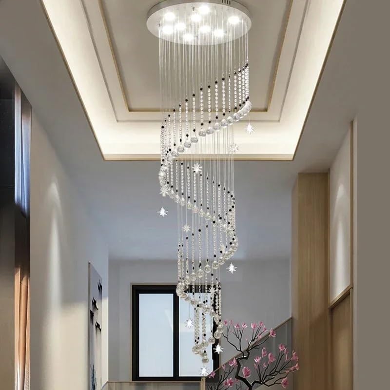 Ceiling Pendant Light, Crystal Ball Pendant Light Spiral Staircase Ceiling Chandeliers Modern Home LED Lighting Fixture Luxury Hanging Lamp(Neutral Light,Dia80xH250cm)